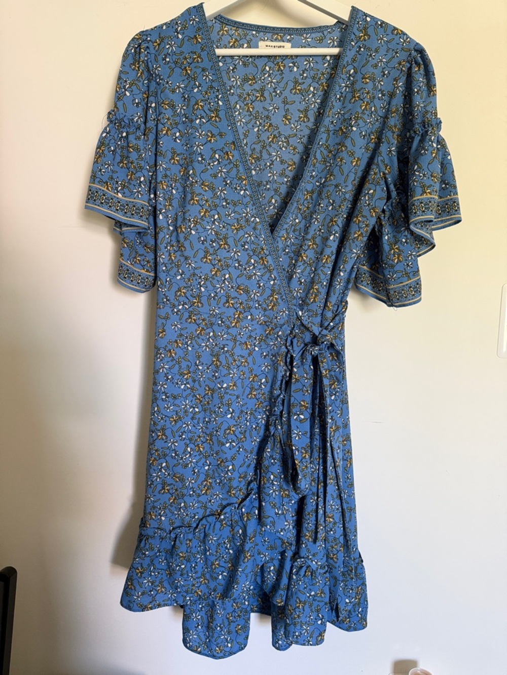 Max Studio Blue Floral Wrap Midi Dress